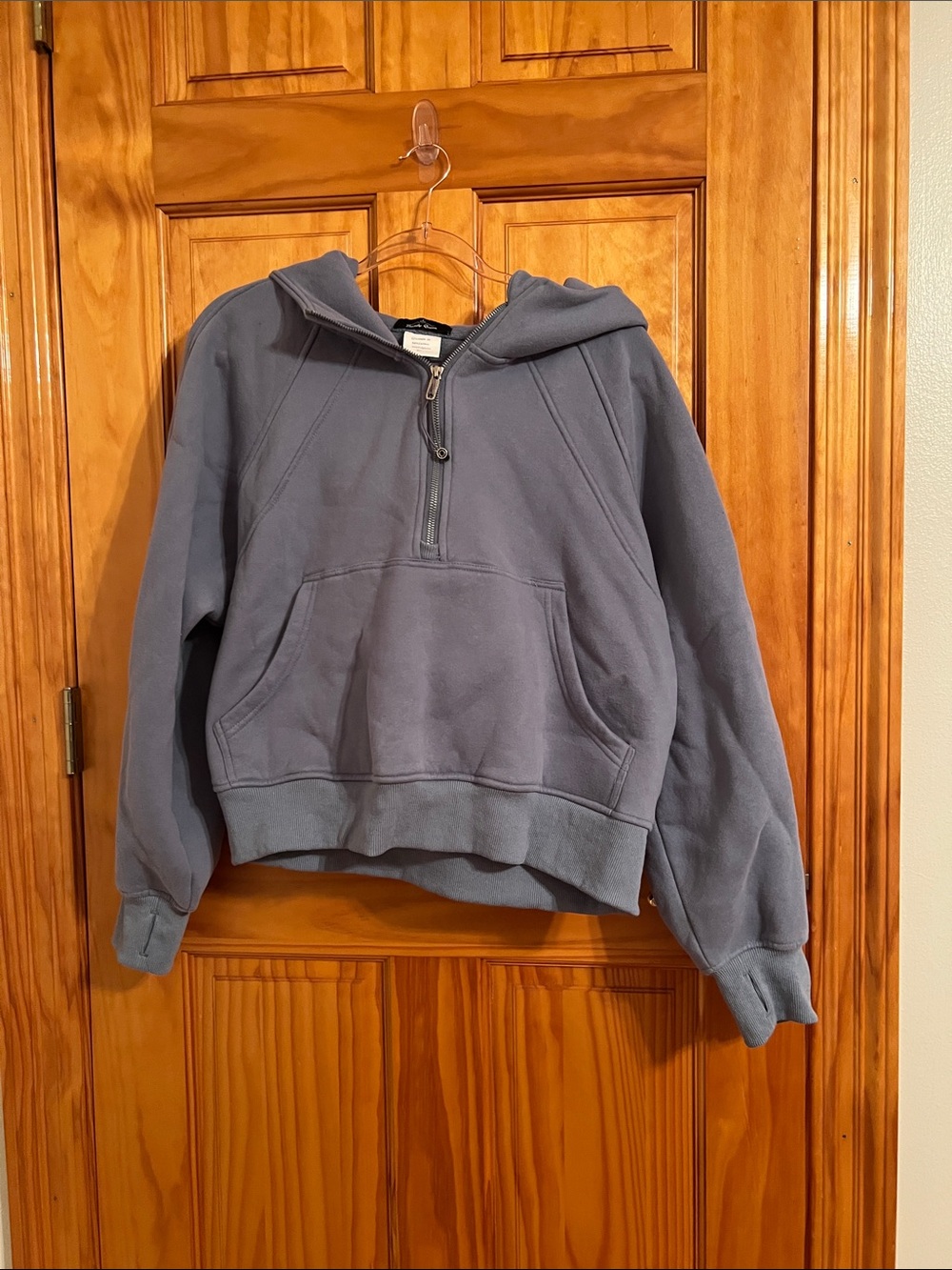 Cropped Half-Zip Hooded Sweatshirt - Dusty Blue